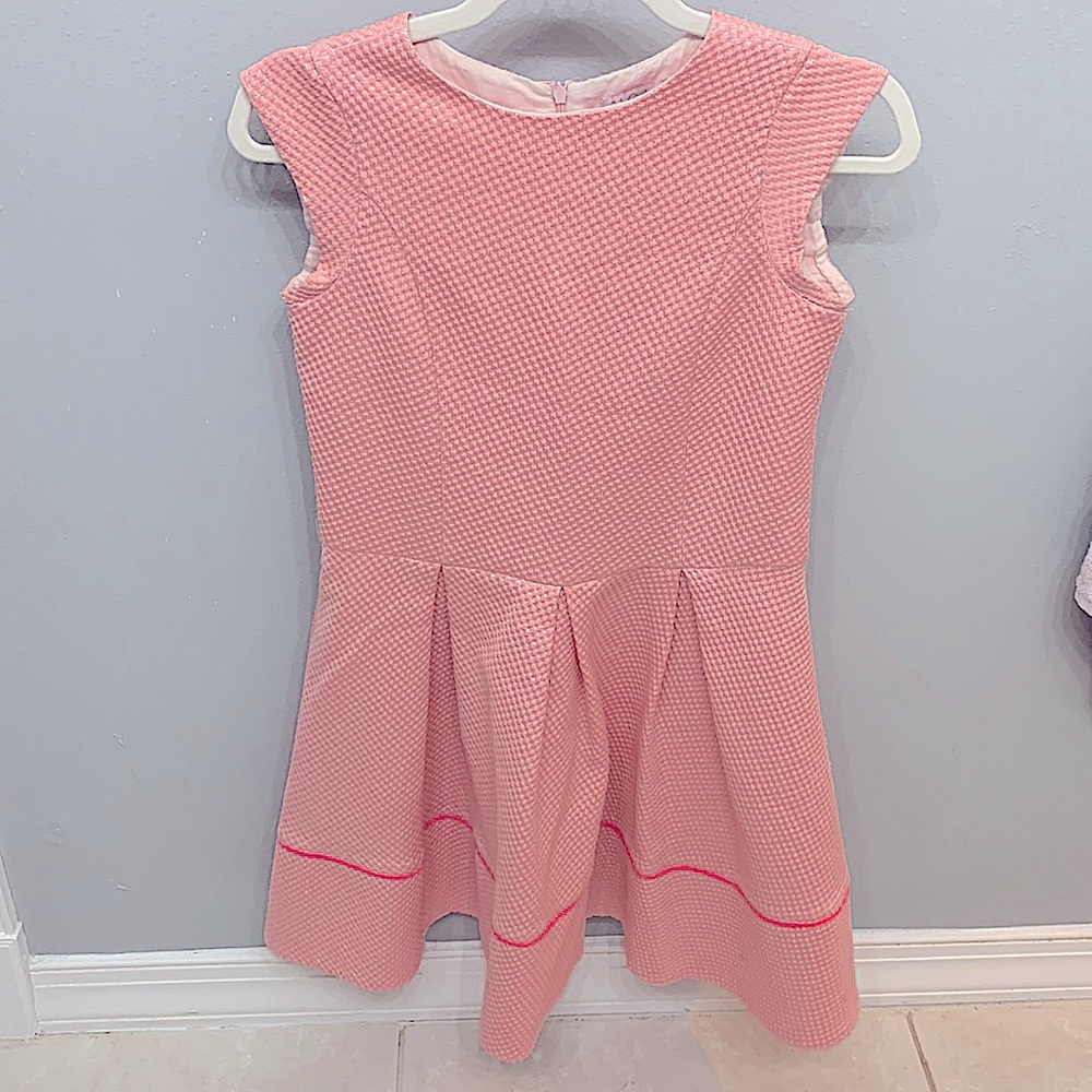 lili gaufrette sleeveless metallic pink pleaded dress girls size 14y